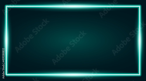 Square rectangle picture frame with cyan neon