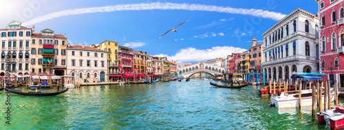 Grand Canal panorama near the Rialto bridge, Venice, Italy