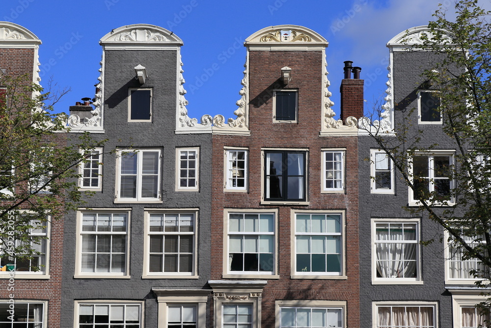 Amsterdam Traditional Canal House Facades Close Up, Holland