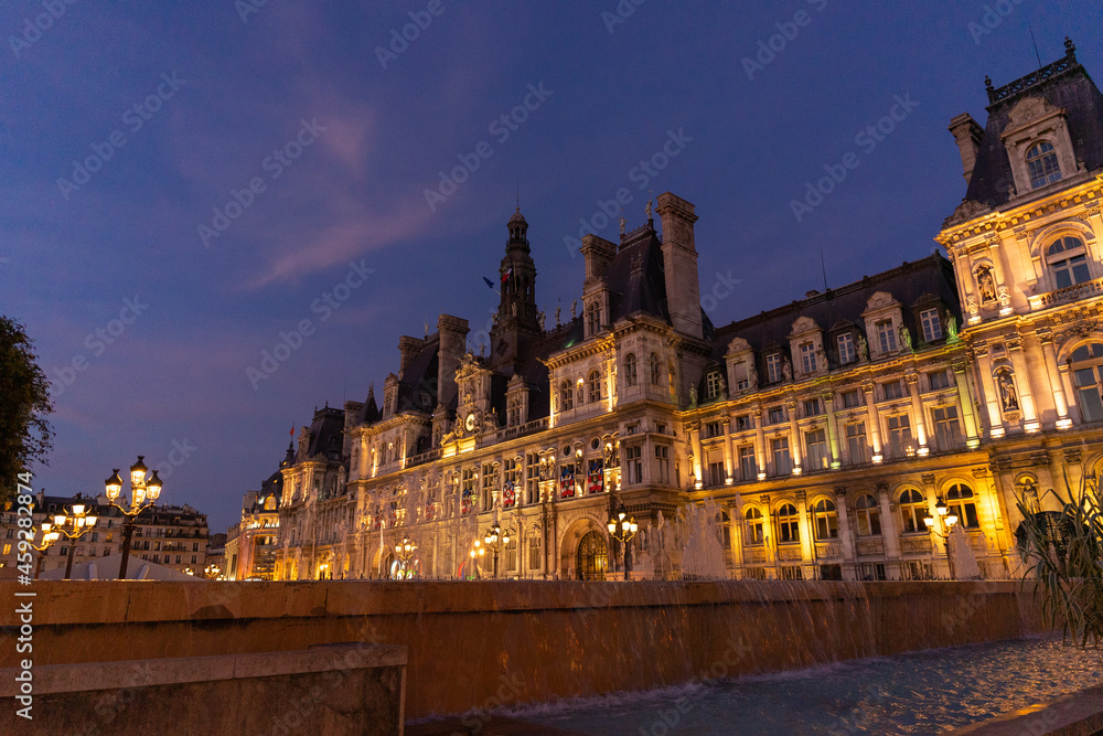 Paris city hall at night