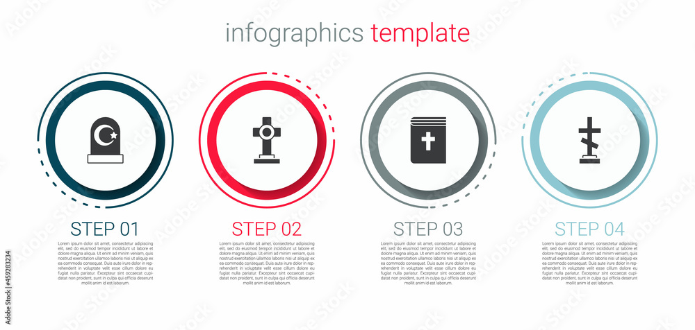 Set Muslim cemetery, Grave with cross, Holy bible book and . Business infographic template. Vector Set Muslim cemetery, Grave with cross, Holy bible book and . Business infographic template. Vector