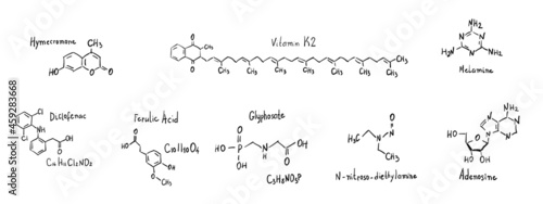 Molecule Formula Hand Drawn Imitation Icon Collection