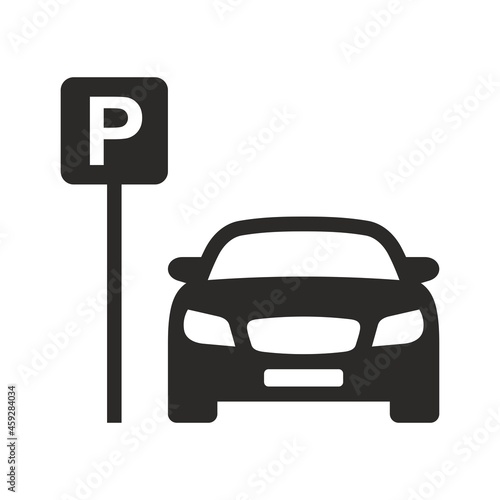 Car parking icon. Parking space. Parking lot. Car park. Vector icon isolated on white background.