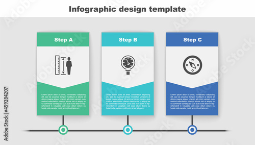 Set Measuring height body, Pressure water meter and Compass. Business infographic template. Vector