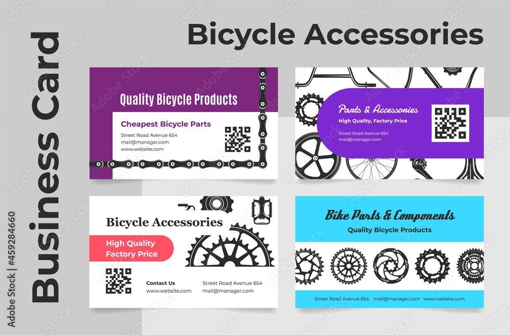 Bicycle parts and components service business card set vector flat illustration Bicycle parts and components service business card set vector flat illustration