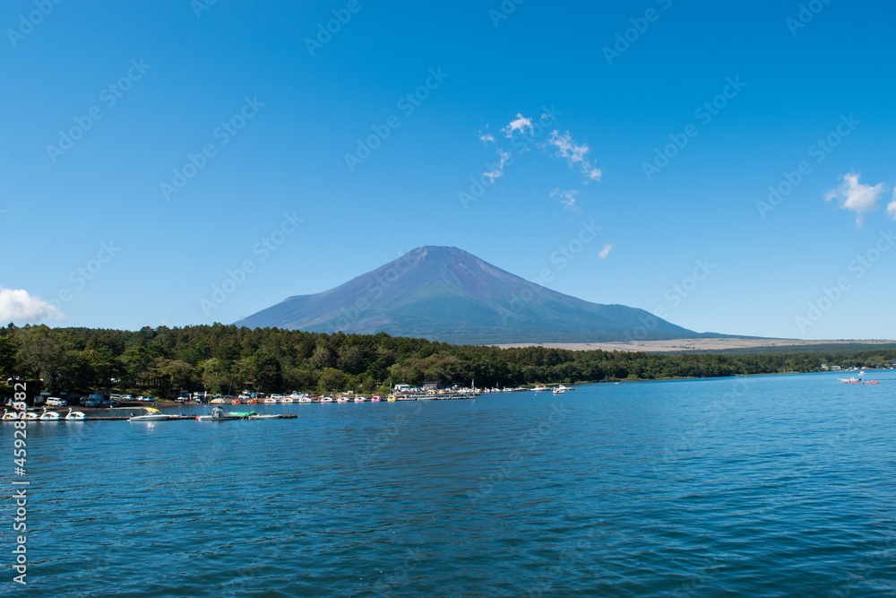 山中湖の湖畔と富士山