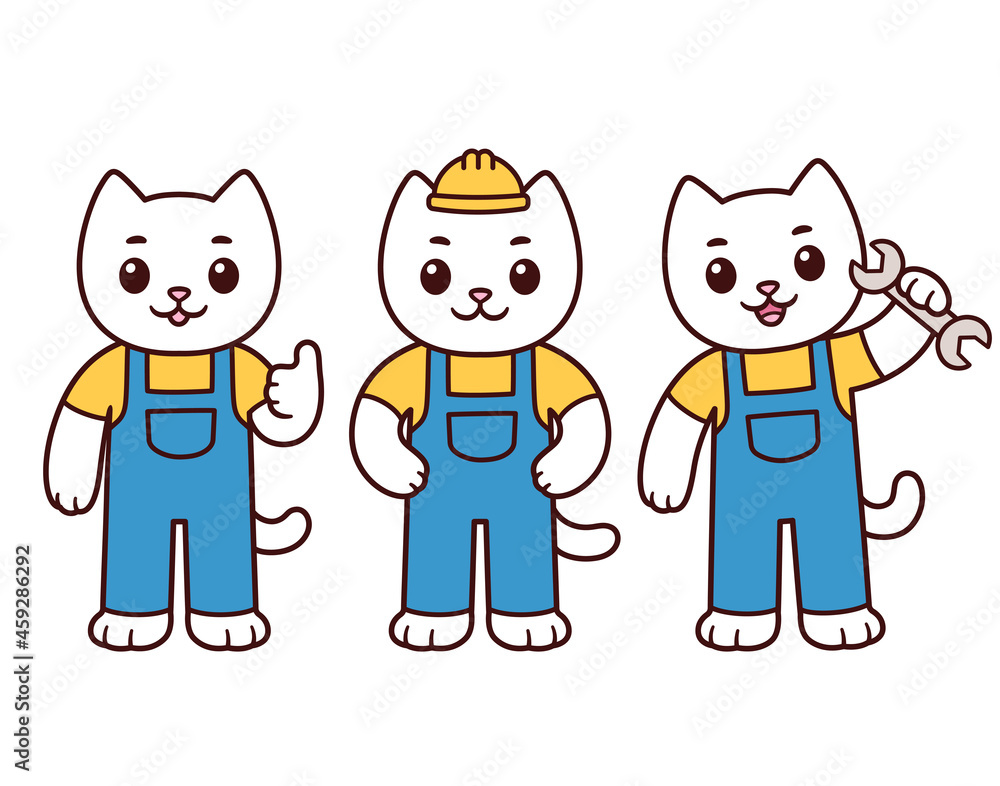 Cute cartoon construction worker cat character Cute cartoon construction worker cat character
