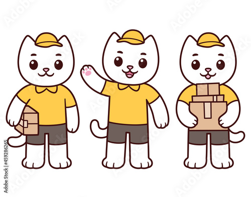 Cute cartoon delivery cat character