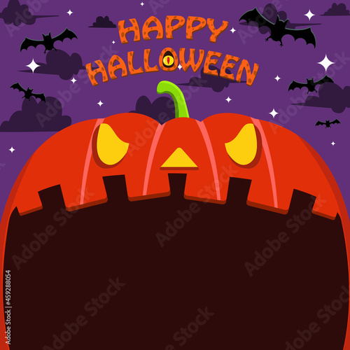 Halloween Character Design. With Pumpkin Character. Big Face and Open Mouth. In Grave field