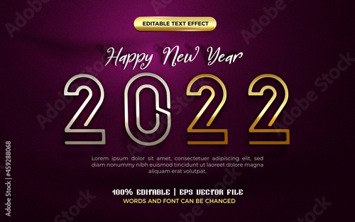 happy new year 2022 silver gold plate modern 3d Editable text effect