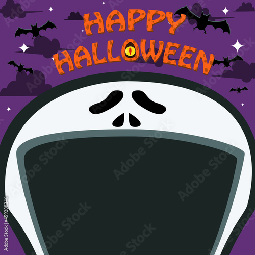 Halloween Character Design. With Scream Character. Big Face and Open Mouth. In Grave field