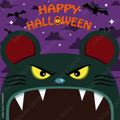 Halloween Character Design. With Mouse Character. Big Face and Open Mouth. In Grave field