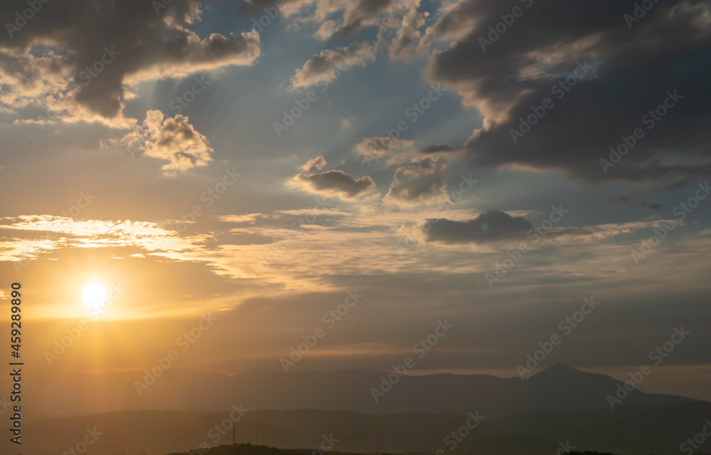 Fototapeta premium panorama of a fiery sunrise - sunset