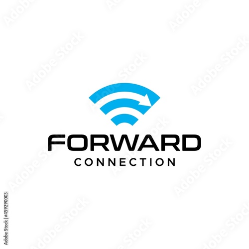 Simple and unique logo about wireless and forward icon in negative area. EPS 10, Vector.