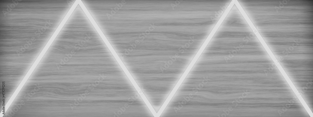 Light gray wooden background and panorama of vintage wood wall pattern with white lightstrips. Modern, minimalistic, abstract white led lights. - obrazy, fototapety, plakaty 