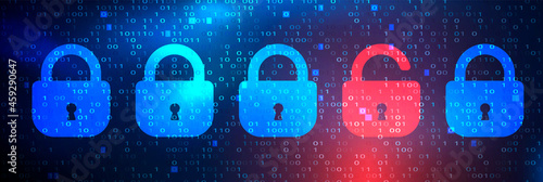 Abstract Technology Dark Background with Locks. Cyber Attack and Data Breach Concept