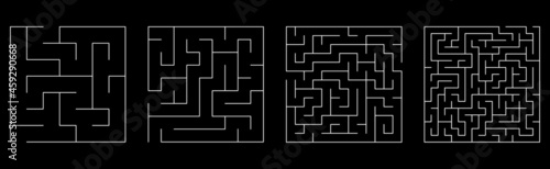 Set Of Vector Mazes. Square Labyrinth Illustration Isolated on Black Background