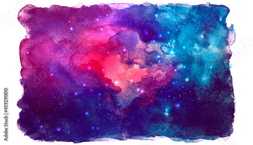Vector cosmic illustration. Beautiful colorful space background. Watercolor Cosmos