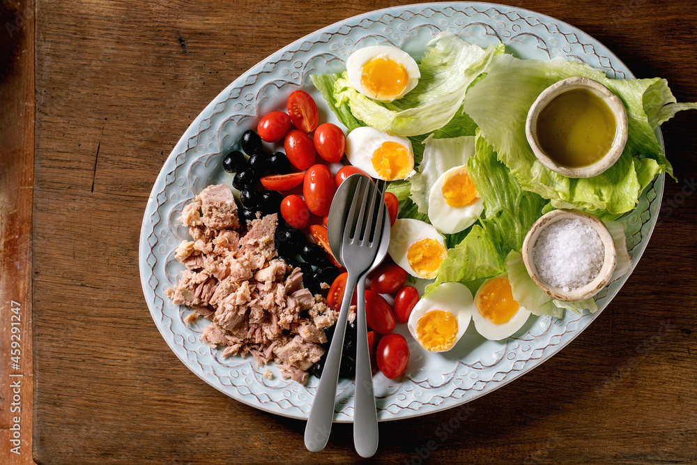Traditional nicoise salad with canned tuna fish Traditional nicoise salad with canned tuna fish