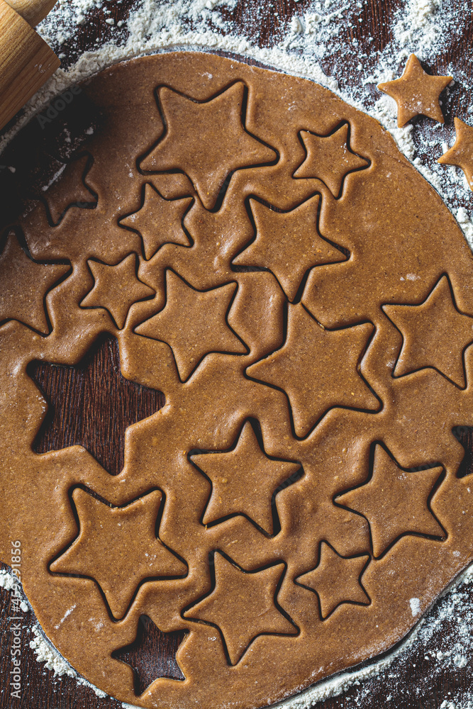 Christmas cooking concept. Raw dough for stars cookies. Christmas cooking concept. Raw dough for stars cookies.