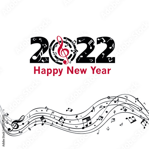 Musical Happy New Year background with notes 2022