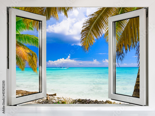view from an open window to the Caribbean sea