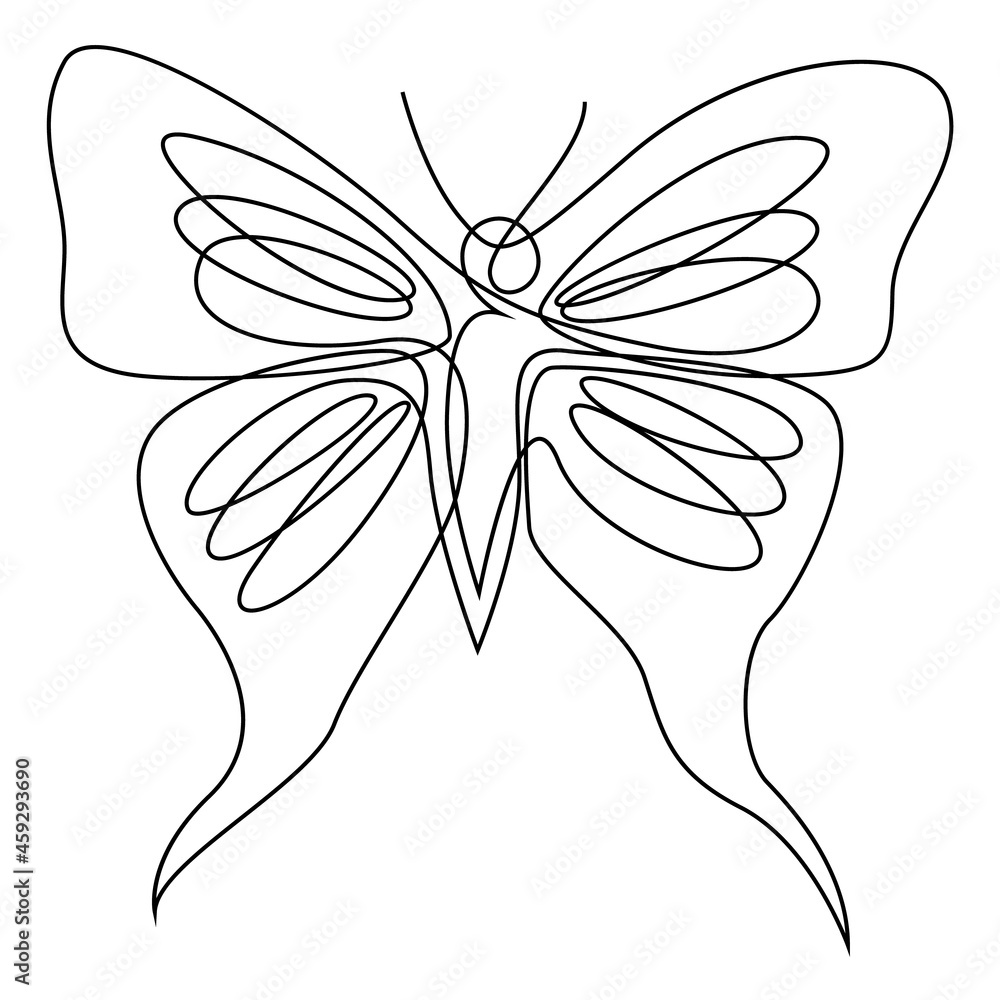 One line butterfly design silhouette. Hand drawn minimalism style