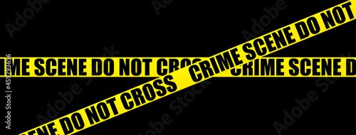 Yellow ribbon isolated on background. Crime scene area tape. Grunge backdrop