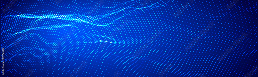 Naklejka premium Abstract digital wave of particles. Futuristic point wave. Technology background vector. Vector illustration