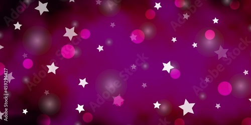 Dark Pink vector template with circles, stars. Illustration with set of colorful abstract spheres, stars. Design for wallpaper, fabric makers.