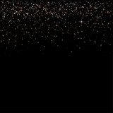 Brilliant background with golden glitter. Golden dust on the black background. Abstract festive backdrop with falling sparkles. Vector illustration.