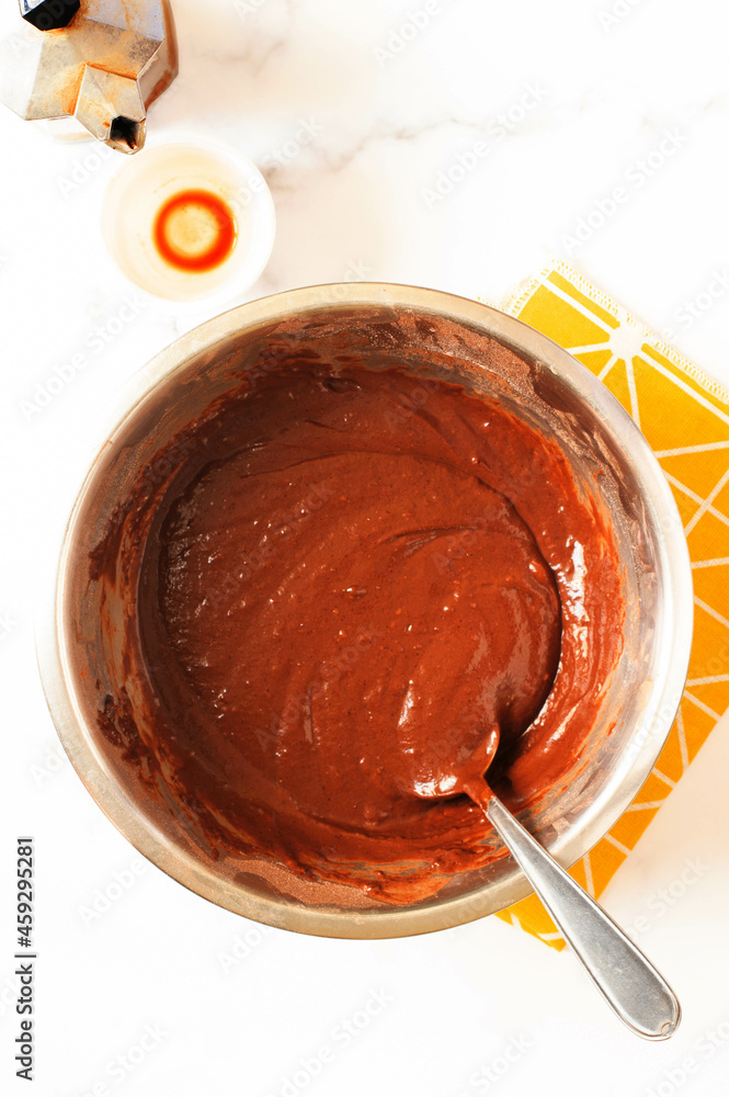 Chocolate cake preparation. White background Chocolate cake preparation. White background