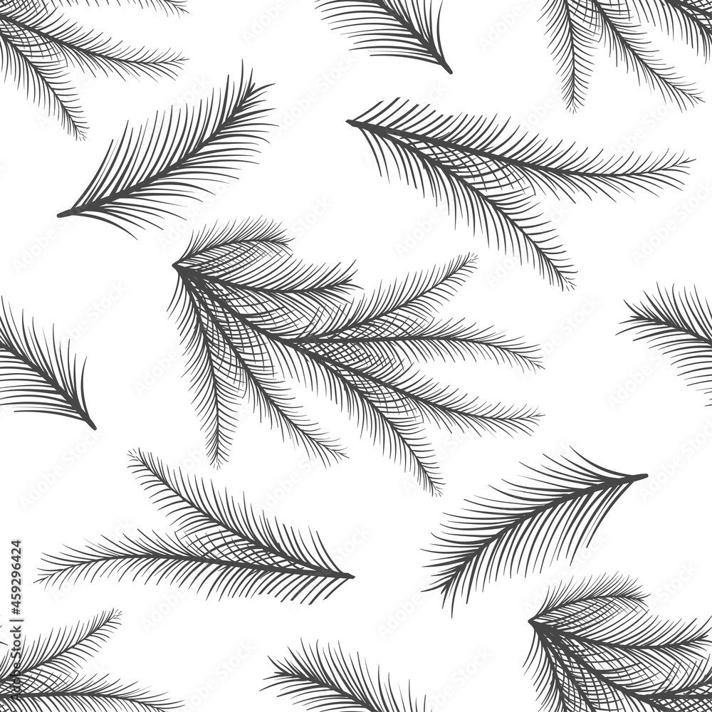 A branch of a fir tree. New Year, Christmas background. Seamless. Sketch. A branch of a fir tree. New Year, Christmas background. Seamless. Sketch.