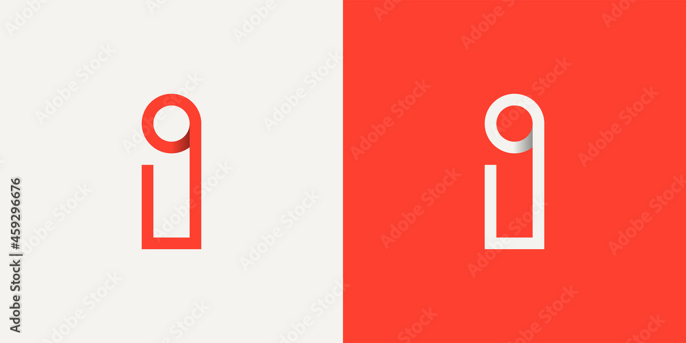 Simple Initial Letter I Logo. Red and White Geometric Shape Monoline Origami Style isolated on Double Background. Usable for Business and Branding Logos. Flat Vector Logo Design Template Element