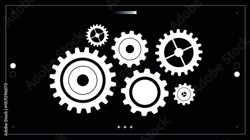 Beautiful set of cogwheels gears with retro futuristic design elements
