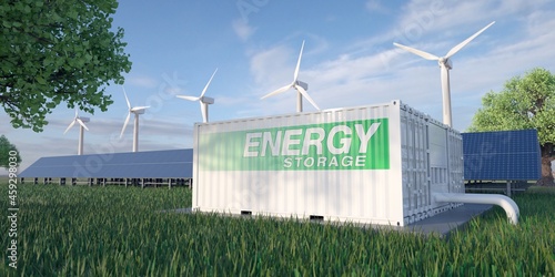 Fotografia Solar panels, storage, wind turbines and clean electricity distribution