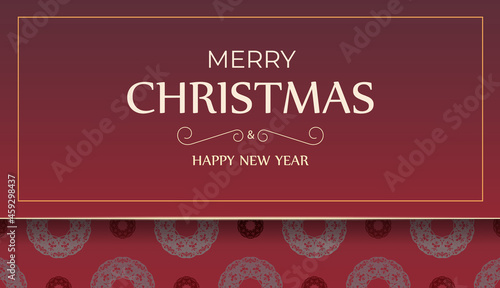 Brochure Merry Christmas and Happy New Year Red color with vintage ornament