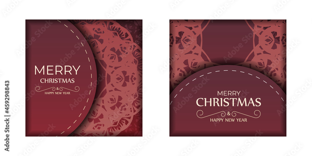 Red Color Happy New Year Brochure with Luxury Ornament