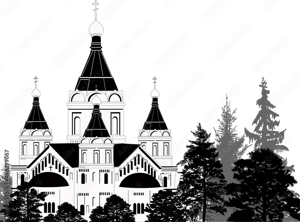 Obraz premium orthodox charch in forest on white