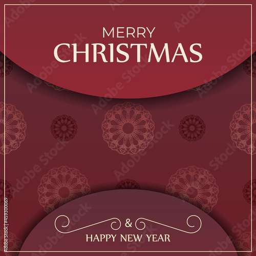 Festive card Merry Christmas Red color with luxury ornament