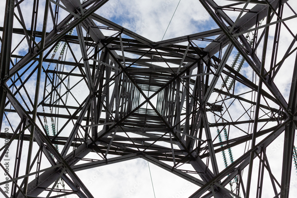 high voltage electric tower mast from underneath - stock photo.jpg