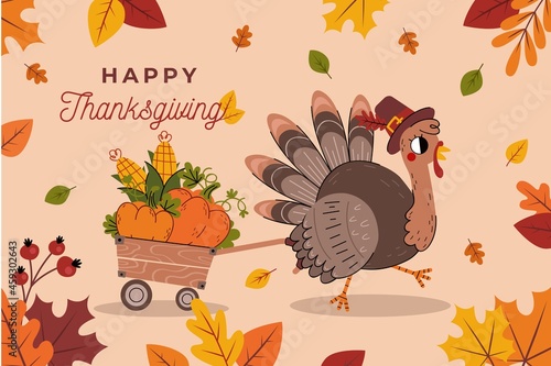 flat thanksgiving background with turkey vector design illustration