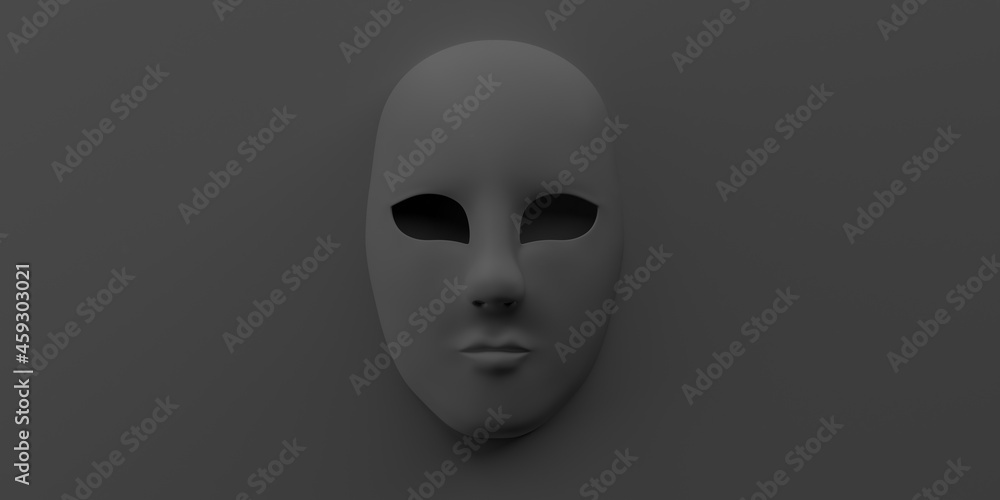 Foto Expressionless theater mask. Copy space. 3D illustration.