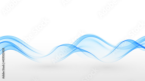 Blue transparent stream of wavy lines on a white background. Vector illustration