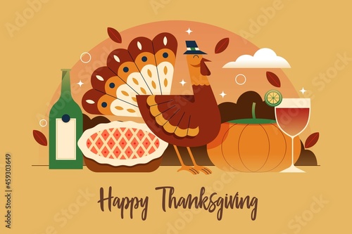 flat thanksgiving background with turkey food vector design illustration