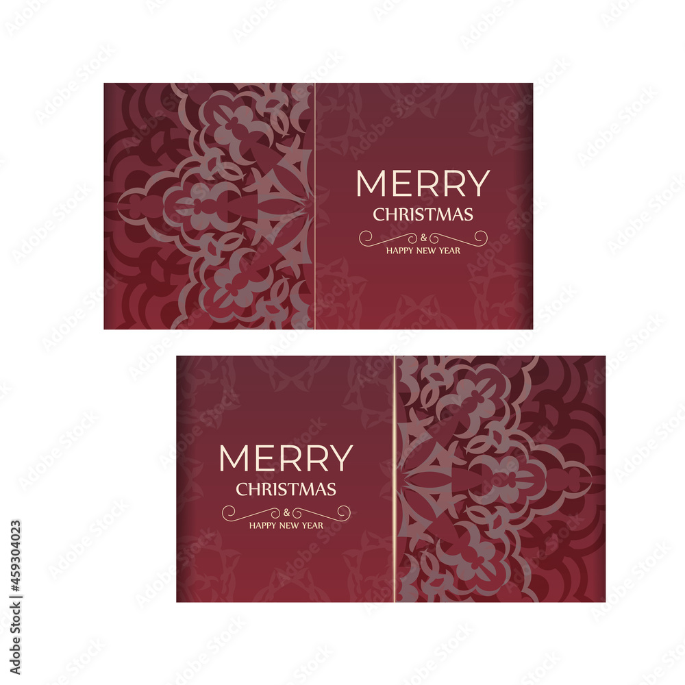 Greeting card template Merry Christmas and Happy New Year Red color with vintage pattern Greeting card template Merry Christmas and Happy New Year Red color with vintage pattern