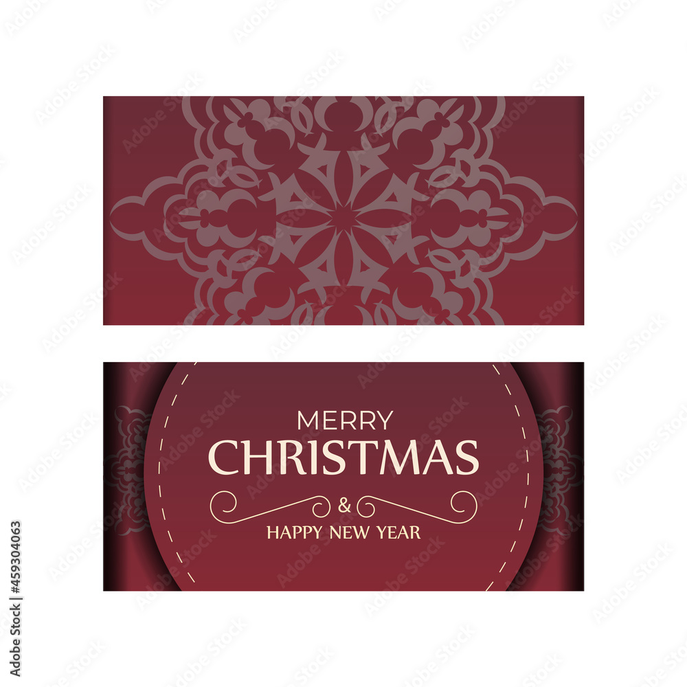 Greeting card template Merry Christmas and Happy New Year Red color with vintage ornament Greeting card template Merry Christmas and Happy New Year Red color with vintage ornament