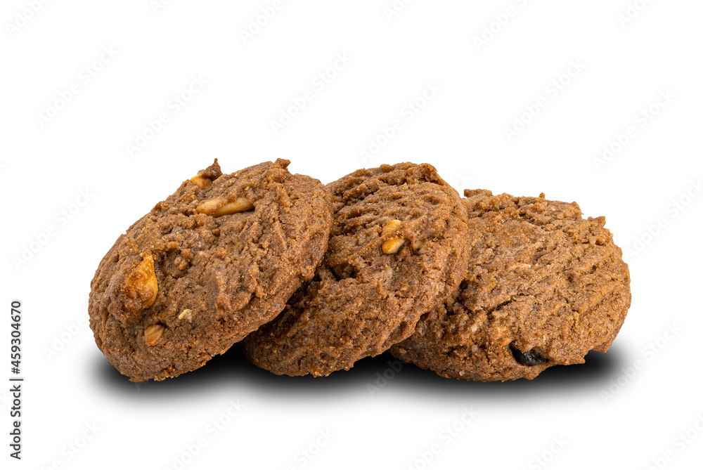 Delicious chocolate chip butter cookies on white background. Delicious chocolate chip butter cookies on white background.