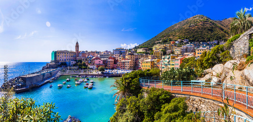 Most colorful coastal towns near Genova - beautiful Nervi village in Liguria with nice beach. Italy summer destinations, Liguria