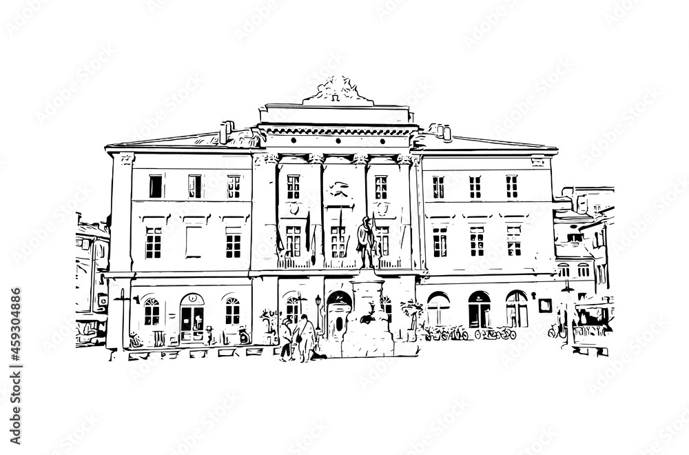 Building view with landmark of Koper is a port city in Slovenia. Hand drawn sketch illustration in vector. Building view with landmark of Koper is a port city in Slovenia. Hand drawn sketch illustration in vector.